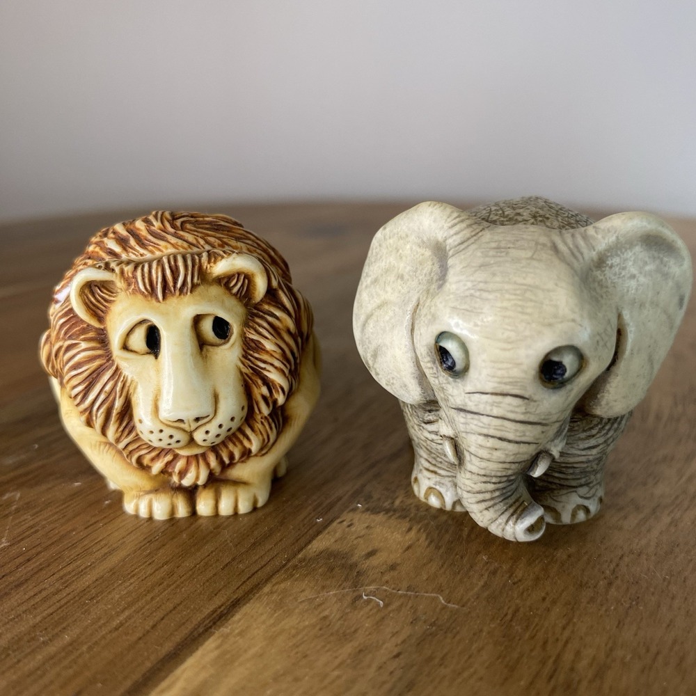 (2) HARMONY KINGDOM Potbelly Ellie ELEPHANT & Rory Lion Mini Trinket Boxes UKVTG